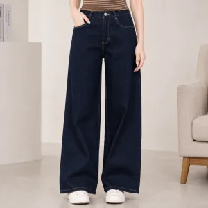 Quần jeans d&aacute;ng su&ocirc;ng m&agrave;u xanh đậm