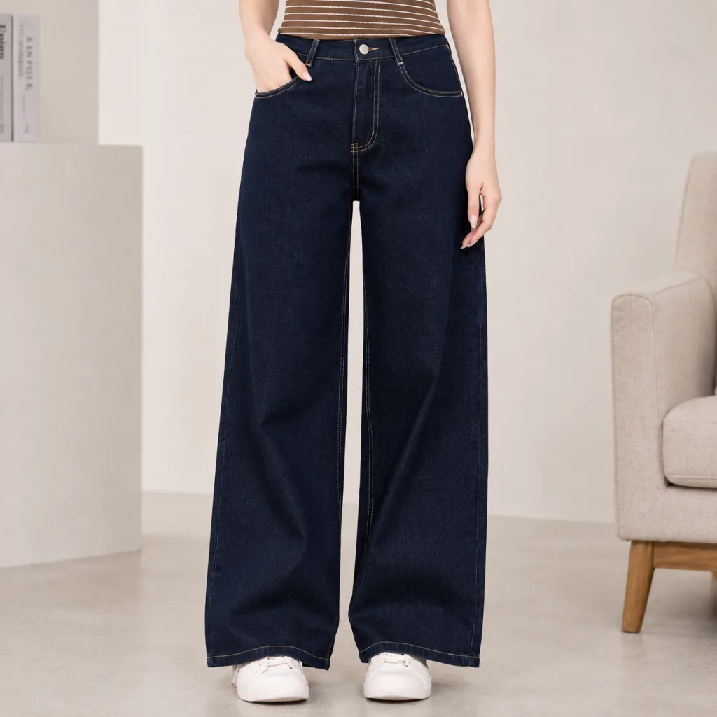 Quần jeans dáng suông màu xanh đậm