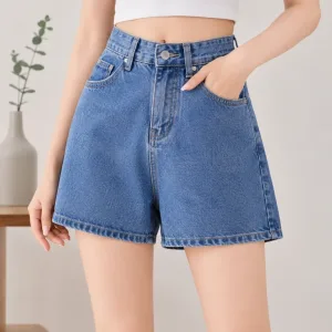 Quần short jeans nữ lưng cao m&agrave;u xanh